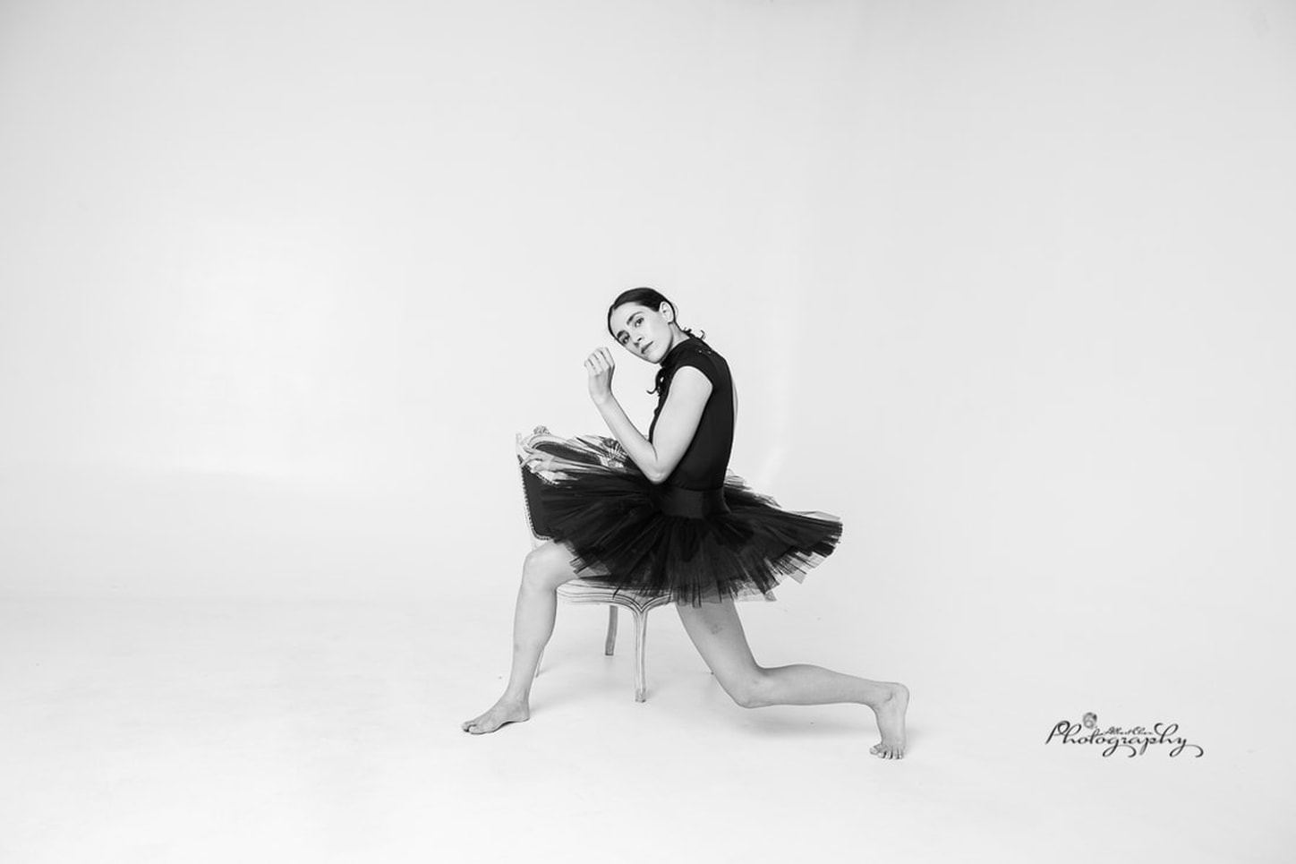 black and white dance photo with tutu