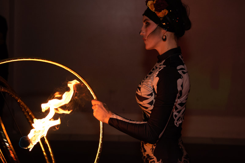 Fire artist performer at the halloween party