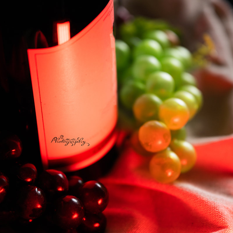 product photo with wine and fruit