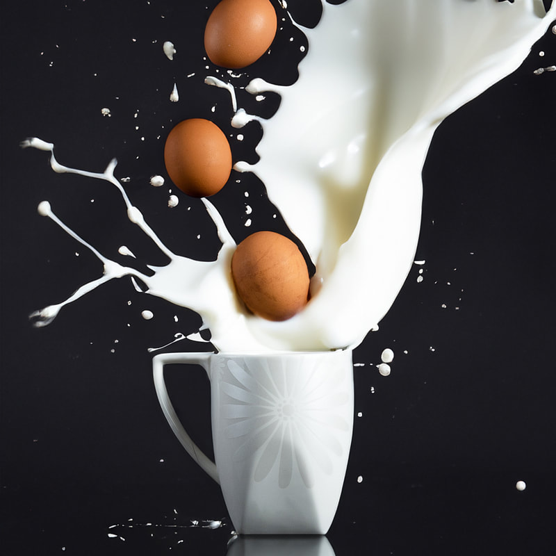 Creative shot for eggs and milk