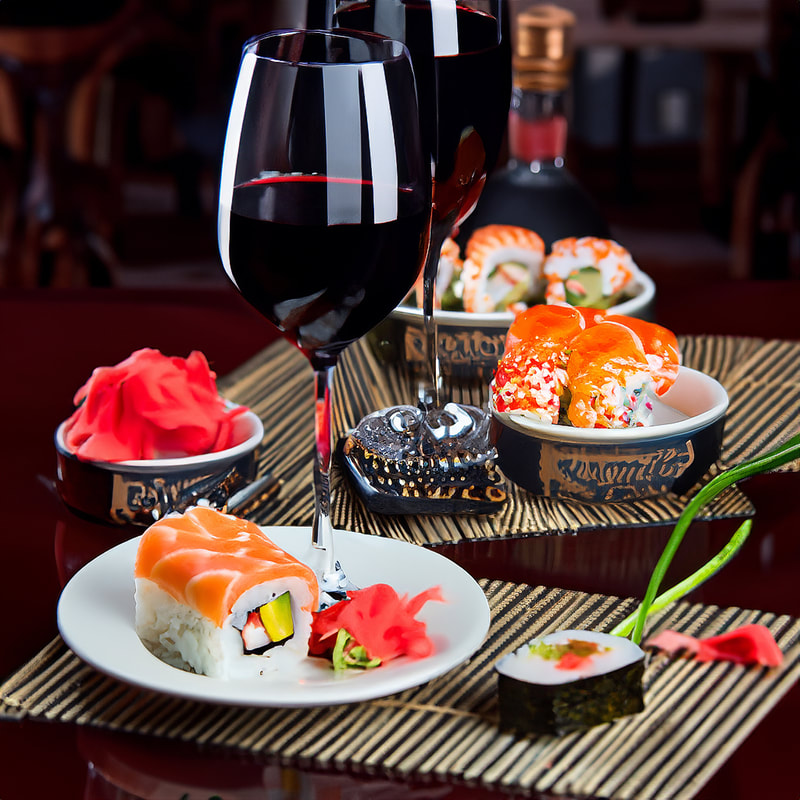 sushi and wine table 